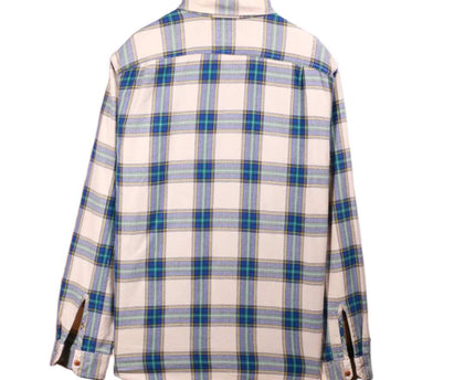 J.Crew Sporting Goods Beige Blue Plaid Flannel Button-Down Shirt - L