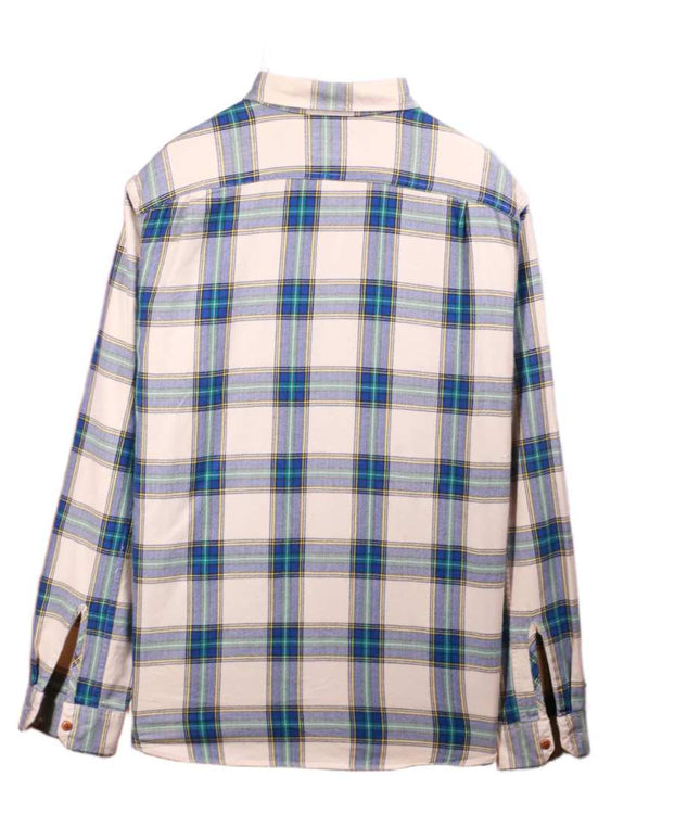 J.Crew Sporting Goods Beige Blue Plaid Flannel Button-Down Shirt - L