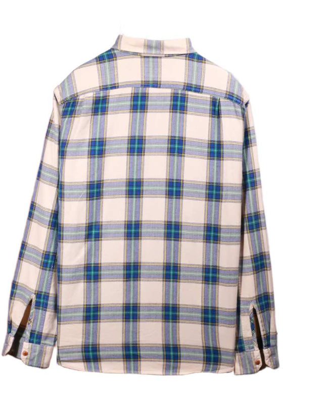 J.Crew Sporting Goods Beige Blue Plaid Flannel Button-Down Shirt - L