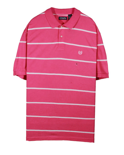 Chaps Pink & White Striped Short Sleeve Polo Shirt