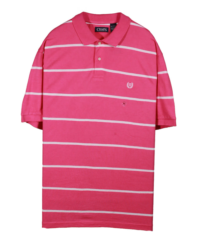Chaps Pink & White Striped Short Sleeve Polo Shirt