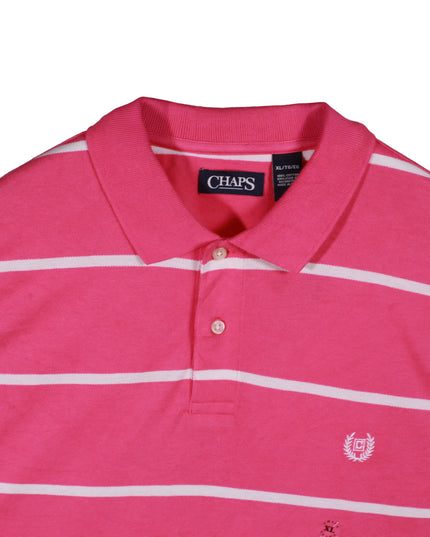 Chaps Pink & White Striped Short Sleeve Polo Shirt
