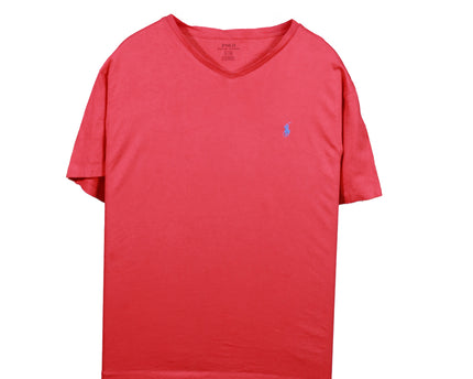 Ralph Lauren Red V-Neck with Blue Pony Logo T-Shirt