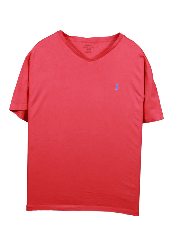 Ralph Lauren Red V-Neck with Blue Pony Logo T-Shirt