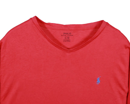 Ralph Lauren Red V-Neck with Blue Pony Logo T-Shirt