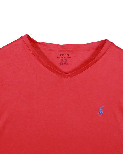 Ralph Lauren Red V-Neck with Blue Pony Logo T-Shirt