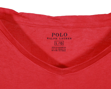 Ralph Lauren Red V-Neck with Blue Pony Logo T-Shirt