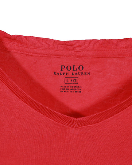 Ralph Lauren Red V-Neck with Blue Pony Logo T-Shirt