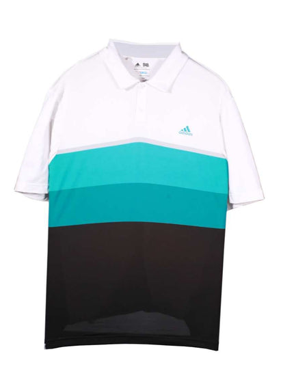 Adidas YPCO White & Teal Colorblock Golf Polo Shirt - L