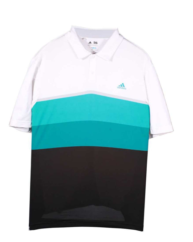 Adidas YPCO White & Teal Colorblock Golf Polo Shirt - L