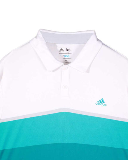 Adidas YPCO White & Teal Colorblock Golf Polo Shirt - L