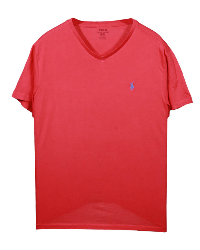 Ralph Lauren Red V-Neck with Blue Pony Logo T-Shirt