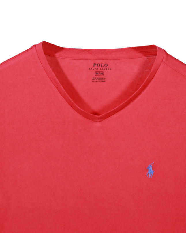 Ralph Lauren Red V-Neck with Blue Pony Logo T-Shirt