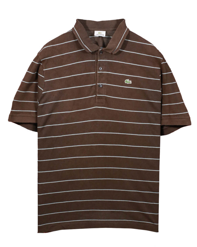 Lacoste Striped Casual Preppy Crocodile Logo Brown Polo Shirt