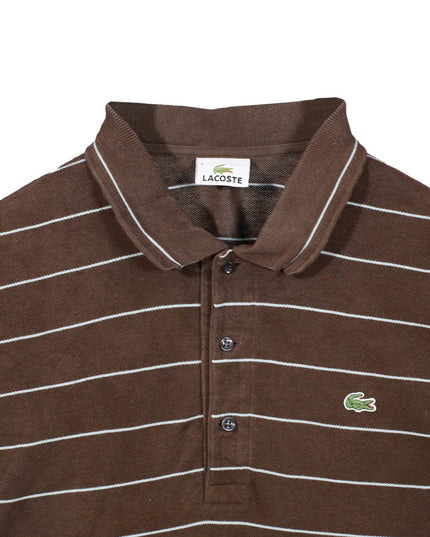 Lacoste Striped Casual Preppy Crocodile Logo Brown Polo Shirt