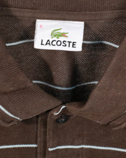 Lacoste Striped Casual Preppy Crocodile Logo Brown Polo Shirt