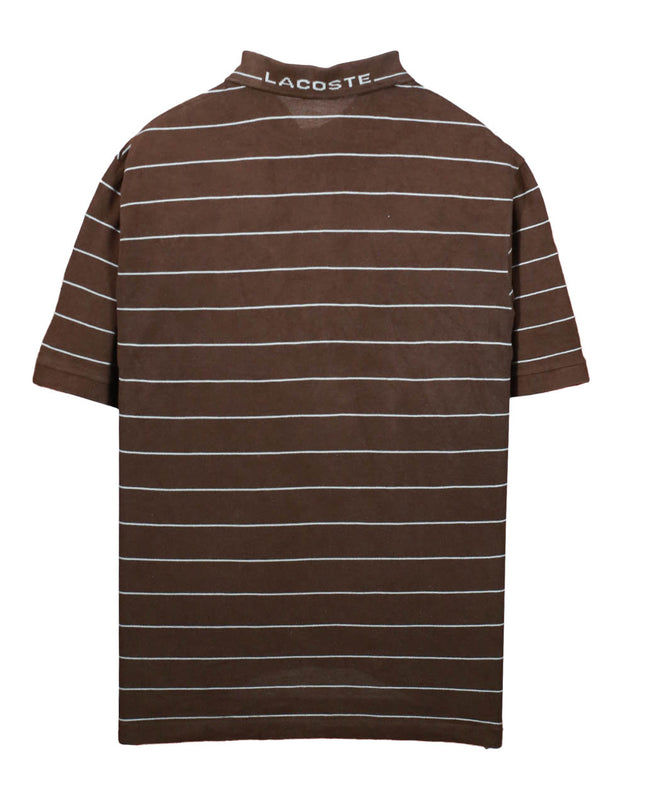 Lacoste Striped Casual Preppy Crocodile Logo Brown Polo Shirt