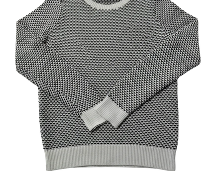 Tommy Hilfiger Black and White Textured Knit Crew Neck Sweater