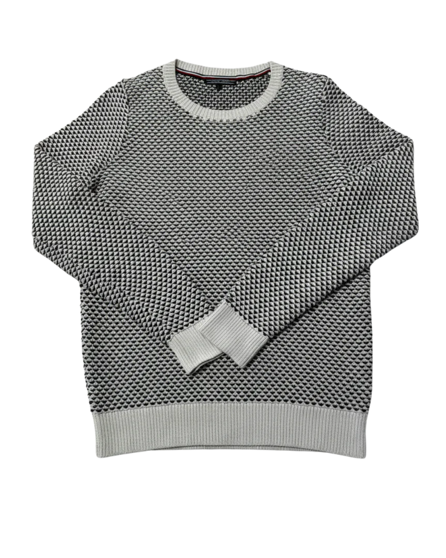 Tommy Hilfiger Black and White Textured Knit Crew Neck Sweater