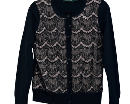 Lauren Ralph Lauren Black Lace and Sequin Cardigan