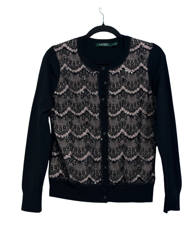 Lauren Ralph Lauren Black Lace and Sequin Cardigan