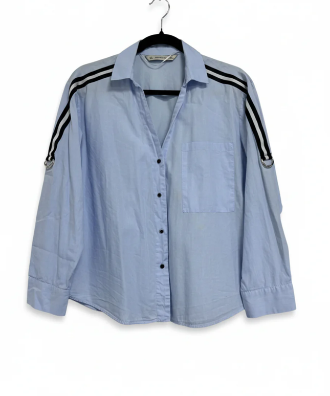 Zara Basic Light Blue Striped Shoulder Cotton Shirt
