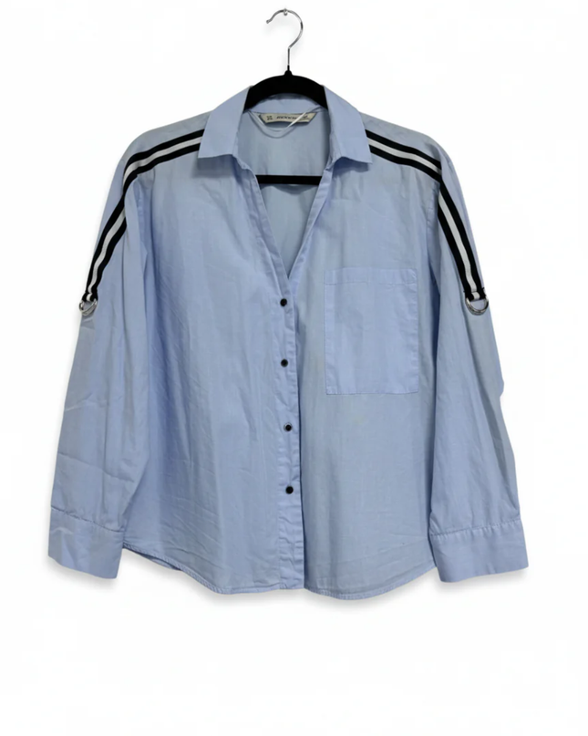 Zara Basic Light Blue Striped Shoulder Cotton Shirt