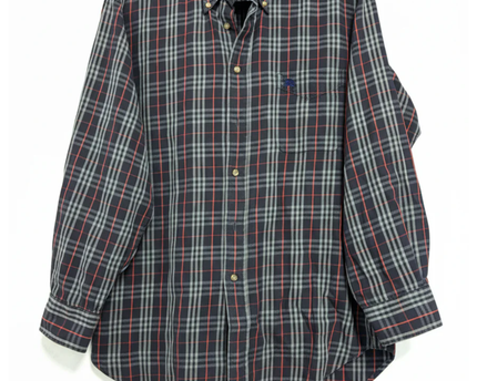 Burberrys Navy Blue Vintage Plaid Button-Down Shirt