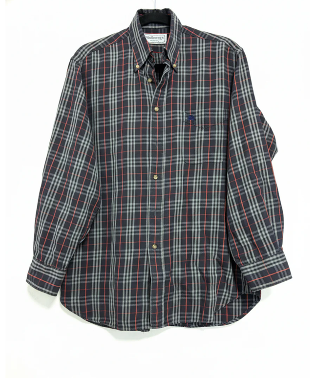 Burberrys Navy Blue Vintage Plaid Button-Down Shirt