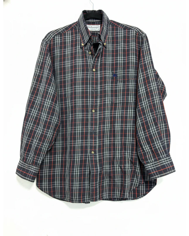 Burberrys Navy Blue Vintage Plaid Button-Down Shirt