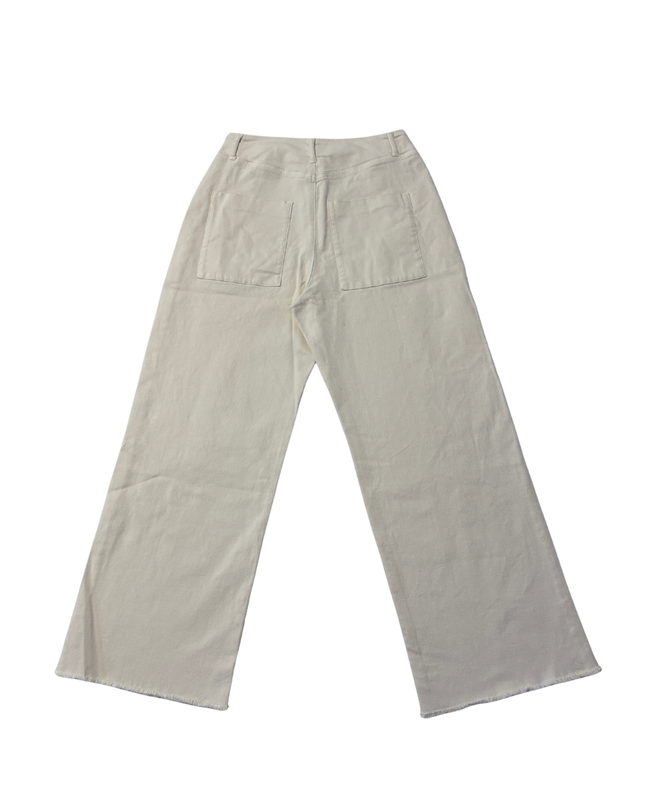 Zara Cream High-Waisted Wide Leg Raw Hem Jeans