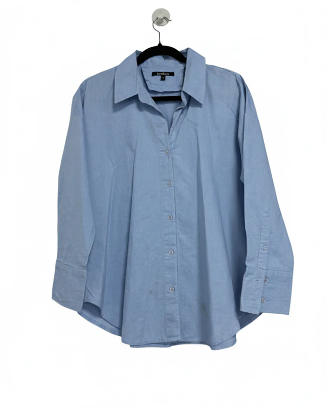 Bebe Blue Long-Sleeved Cotton Button-Down Shirt