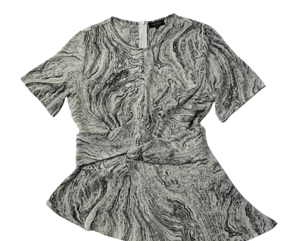 ZALORA WORK White and Black Marble Print Short Sleeve Blouse
