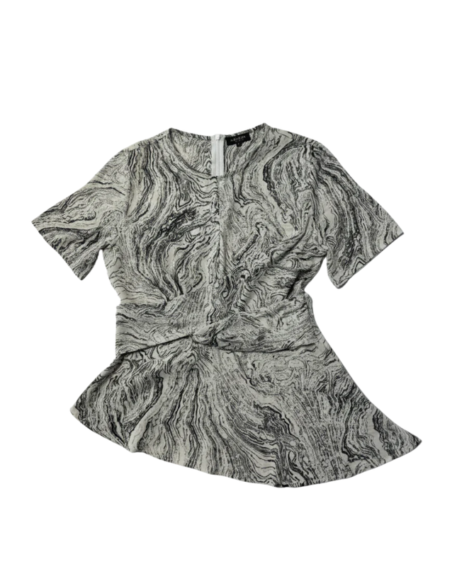 ZALORA WORK White and Black Marble Print Short Sleeve Blouse
