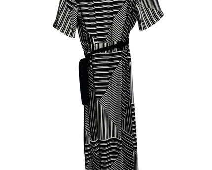River Island Black and White Geometric Striped Wrap Midi Dress