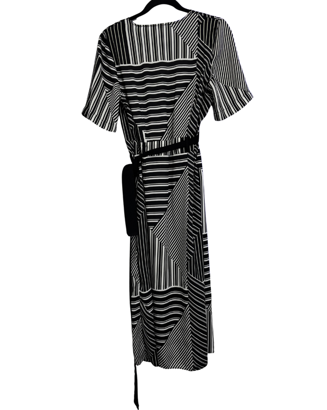 River Island Black and White Geometric Striped Wrap Midi Dress