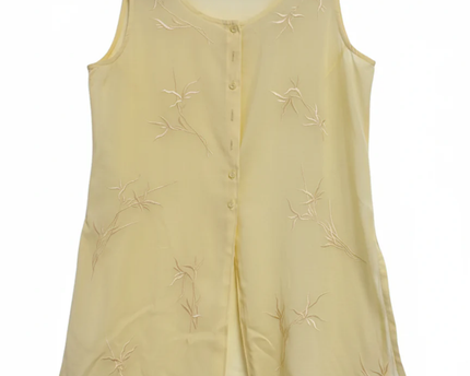 Canda Yellow Sleeveless Embroidered Button-Down Blouse