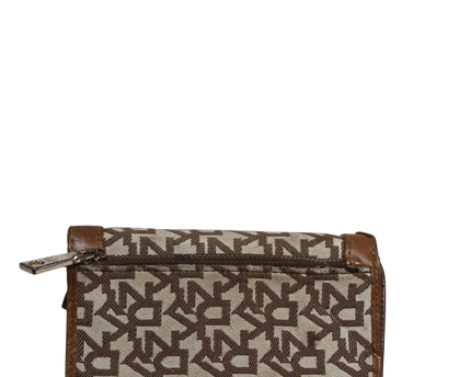 DKNY Brown Monogram Jacquard Leather Whipstitch Wallet
