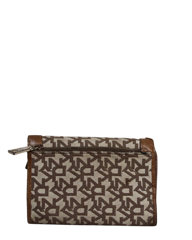 DKNY Brown Monogram Jacquard Leather Whipstitch Wallet