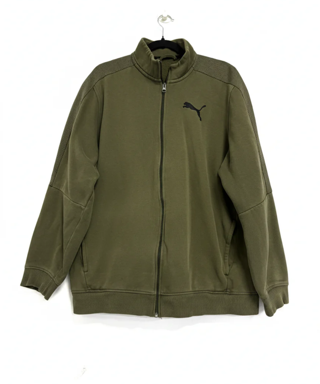Puma Olive Green Mesh-Detail Full-Zip Track Jacket