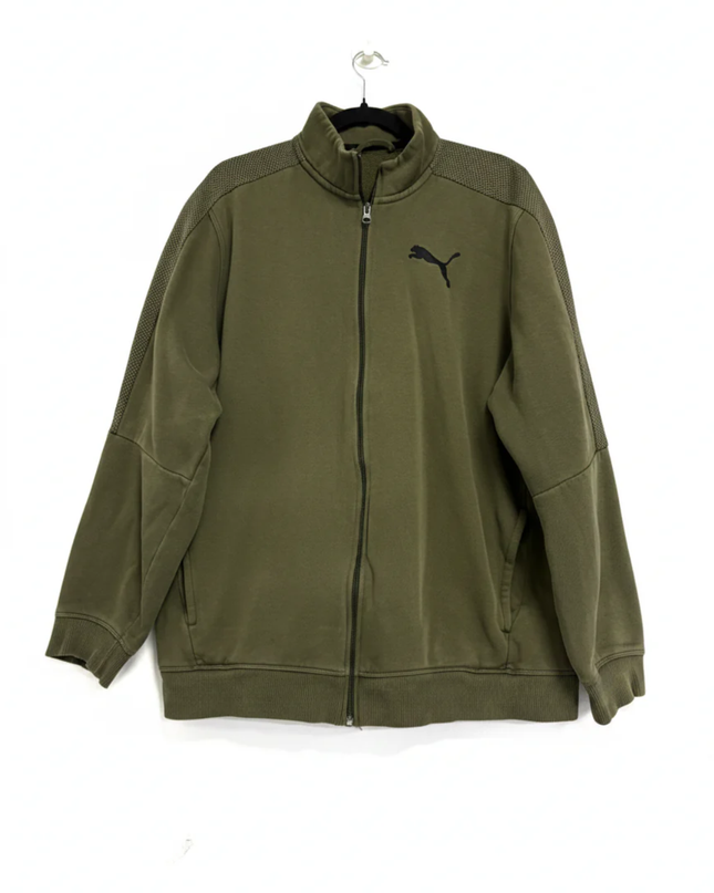 Puma Olive Green Mesh-Detail Full-Zip Track Jacket