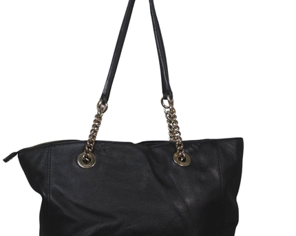 Coach Black Pebbled Leather Chain Strap Tote Bag