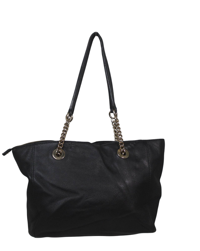Coach Black Pebbled Leather Chain Strap Tote Bag