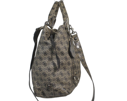 Guess Brown Monogram Patent Satchel Bag
