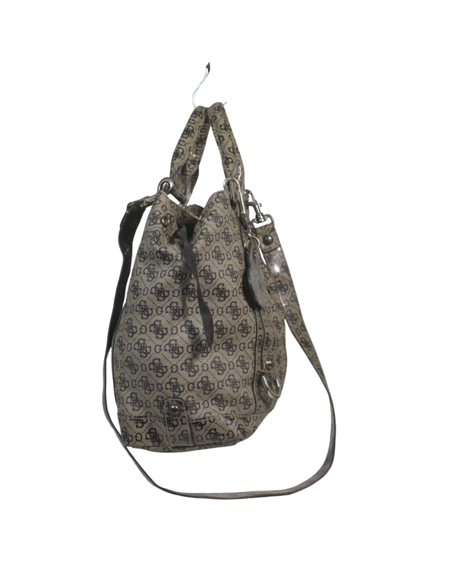 Guess Brown Monogram Patent Satchel Bag