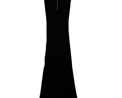 Maje Black Ribbed Zip-Neck Sleeveless Midi Dress
