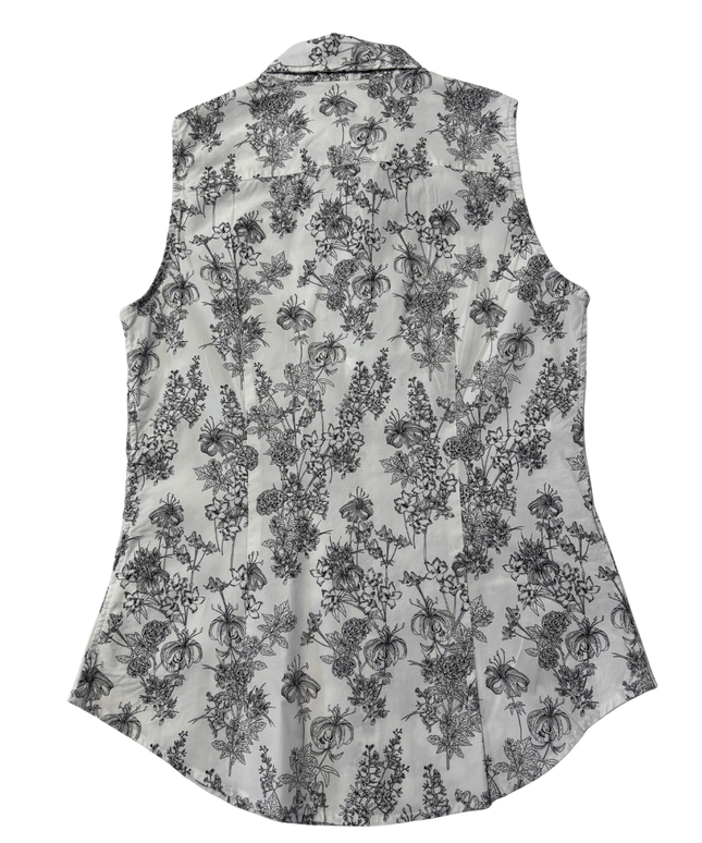 Banana Republic White/Black Floral Sleeveless Button-Down Shirt