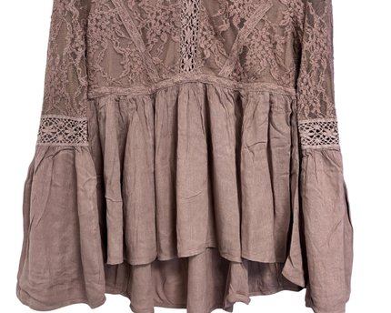 American Eagle Mauve Lace Bell Sleeve Blouse