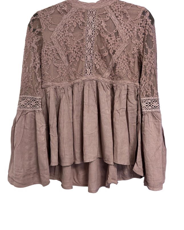 American Eagle Mauve Lace Bell Sleeve Blouse