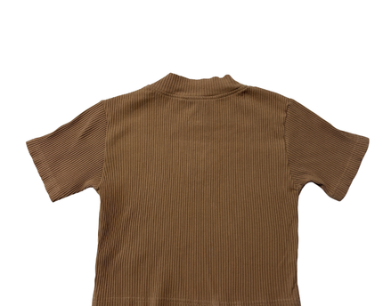 Santa Cruz Brown Ribbed Floral Embroidered Crop Top
